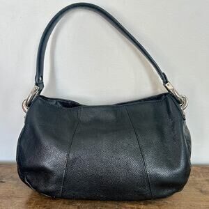 Y2K Black Leather Shoulder Bag | 2000's East West Baguette Shoulder Purse